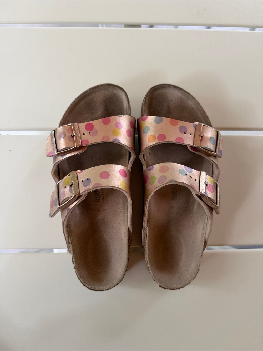 Birkenstock Kids Two-Strap Sandals - Pink with Multicolor Polka Dots